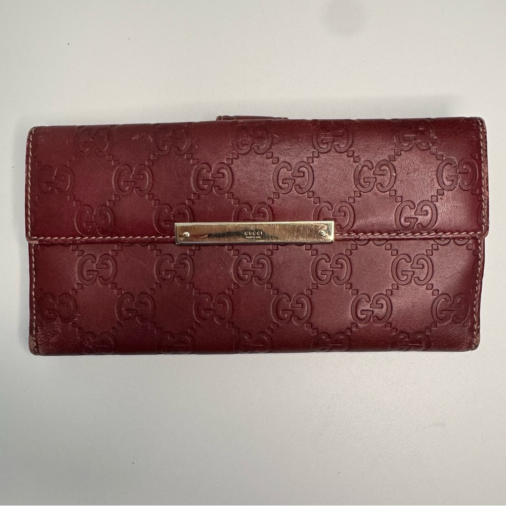 Authentic Gucci Guccissima Red Leather Long Wallet GG Monogram Clutch